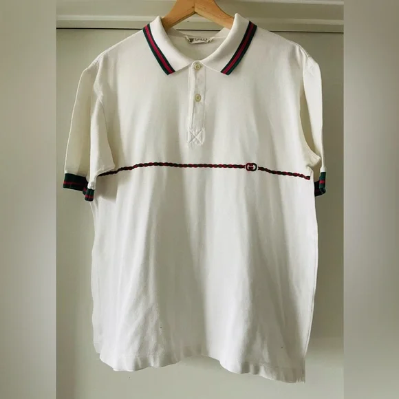 GUCCI Vintage White Polo Shirt With Classic Gucci Logo - Picture 2 of 11